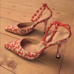 Manolo Blahnik coral print heels